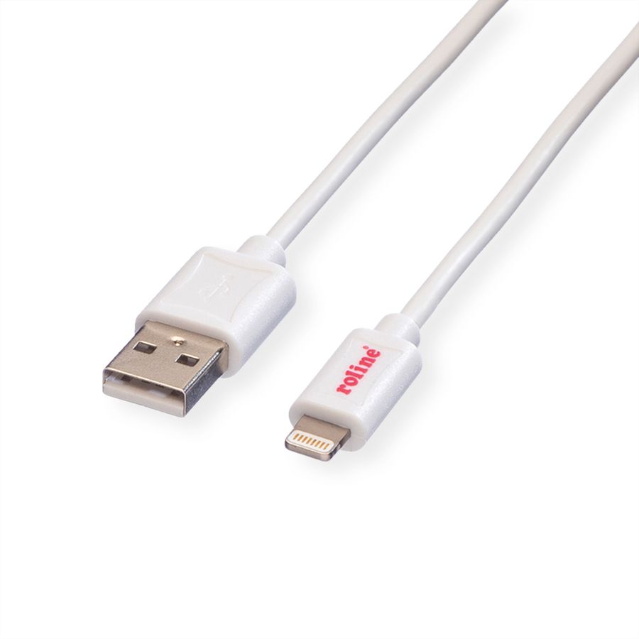 ROLINE USB 2.0 Sync- & Ladekabel mit 8pin-Connector, weiß, 1,8 m