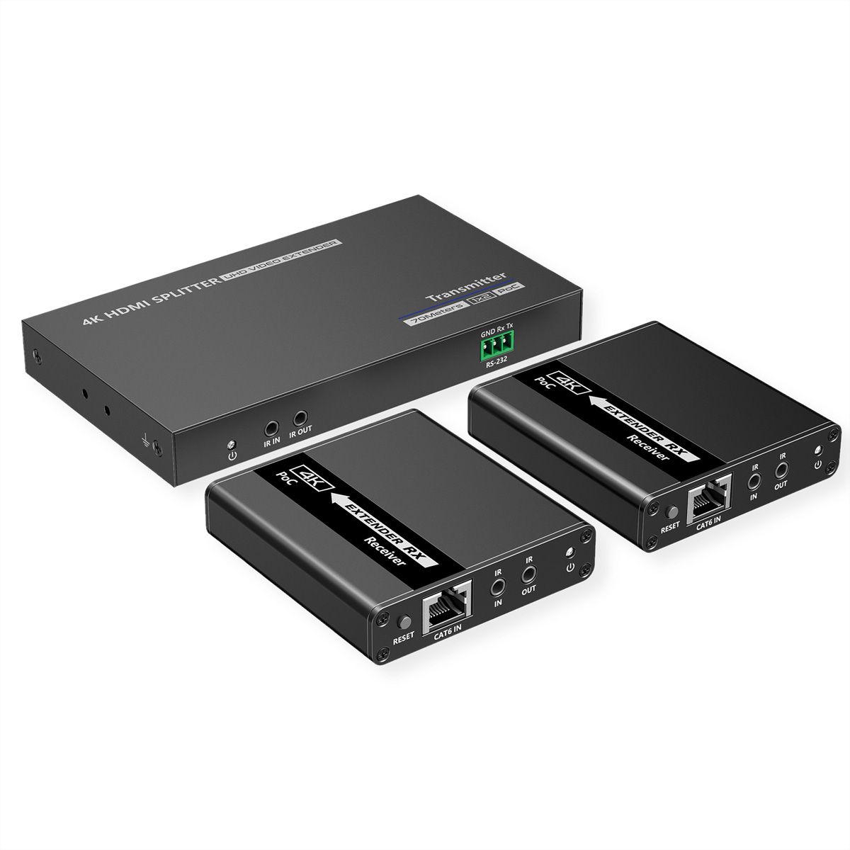 VALUE HDMI Splitter 3fach, mit Verlängerung (2x) über TP, bis 40 m