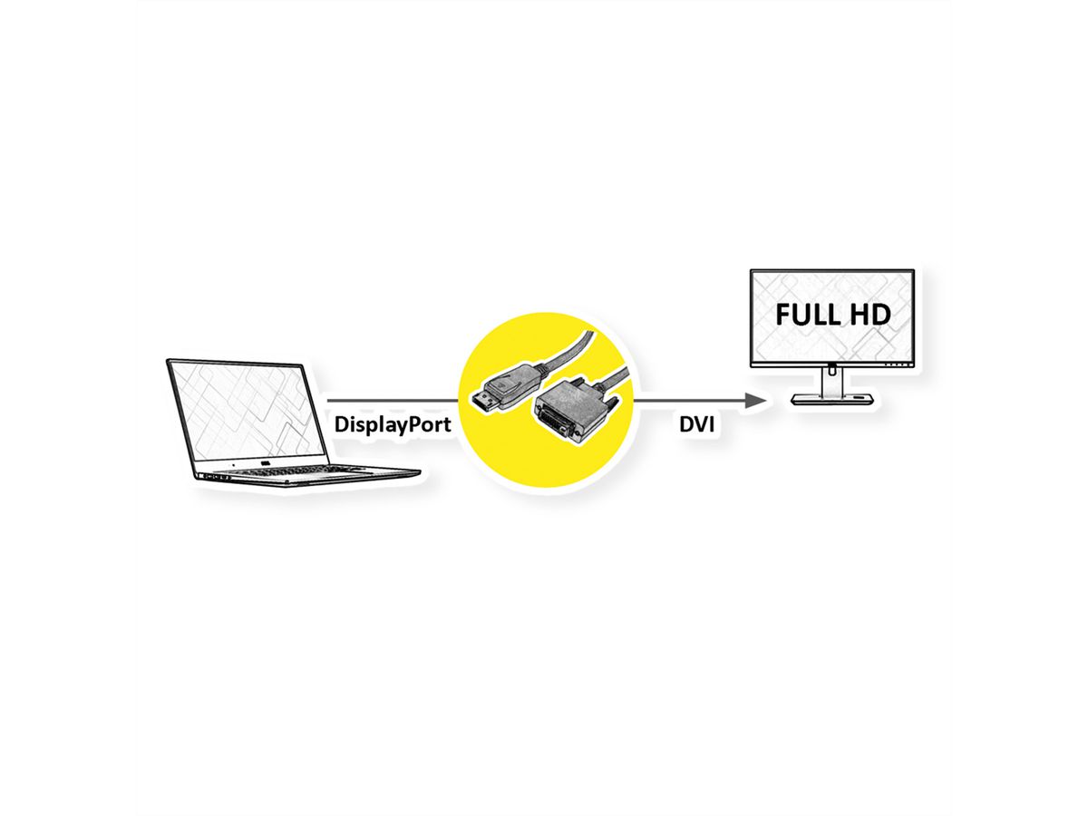 ROLINE DisplayPort Kabel DP ST - DVI ST, schwarz, 5 m