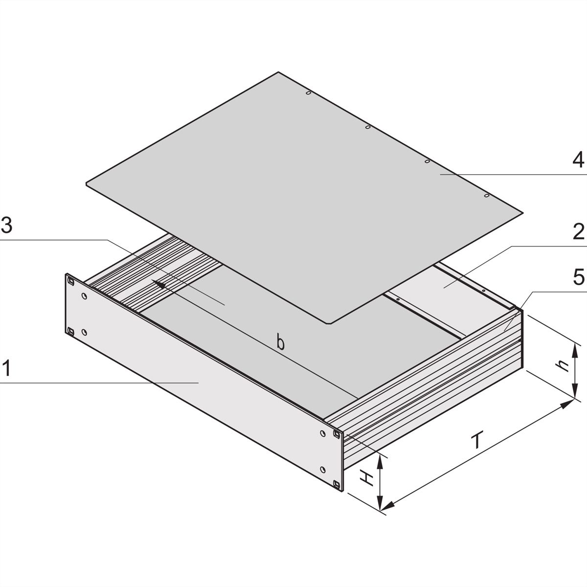 SCHROFF 19"-Kompletteinschub aus Aluminium, Deck- und Bodenblech geschlossen - MULTIPAC PRO 1HE 220T DBLGES