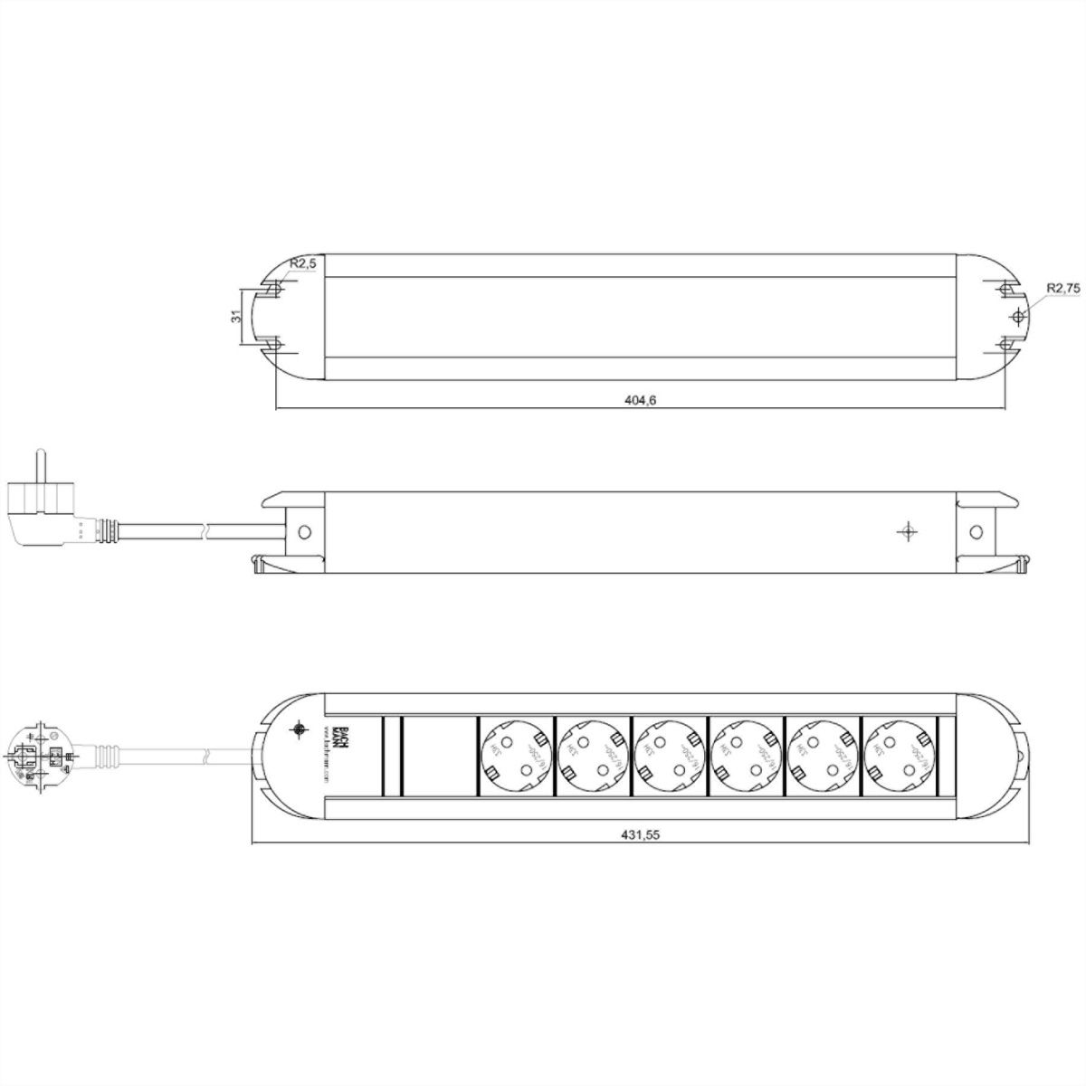 BACHMANN PRIMO Steckdosenleiste 6x Schutzkontakt, Aluminium, 1,75 m