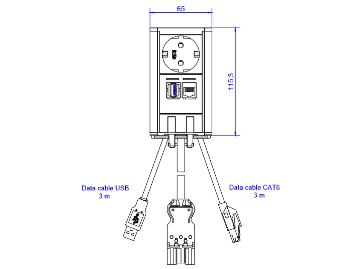 BACHMANN ELEVATOR 1x Schutzkontakt, 1x CAT6, 1x USB 3.0, Edelstahl