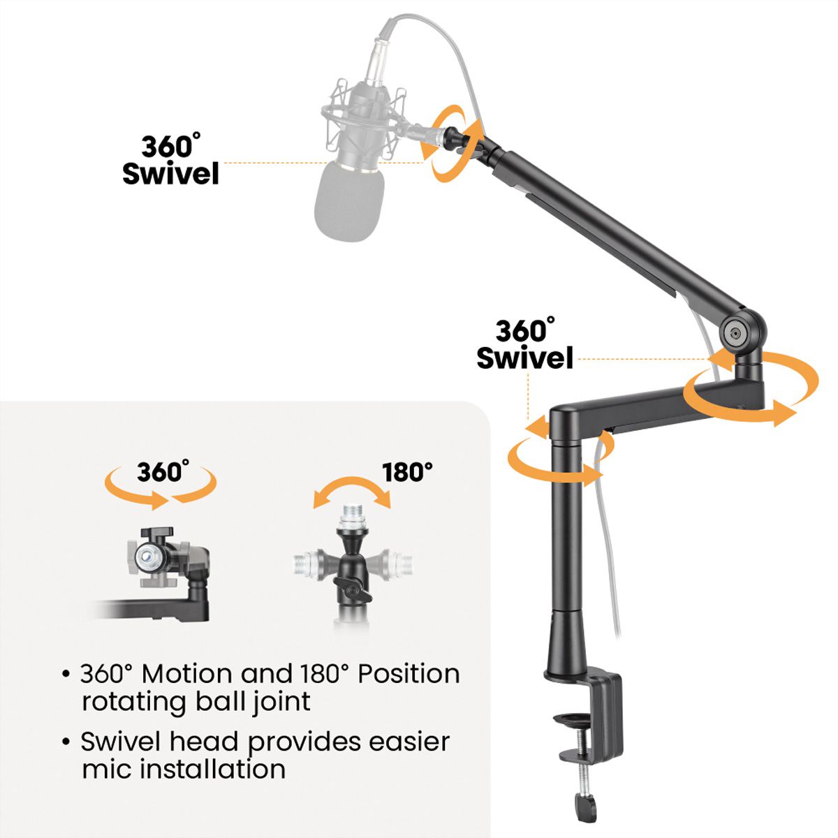 ROLINE Professioneller Studio-Mikrofonarm aus Aluminium