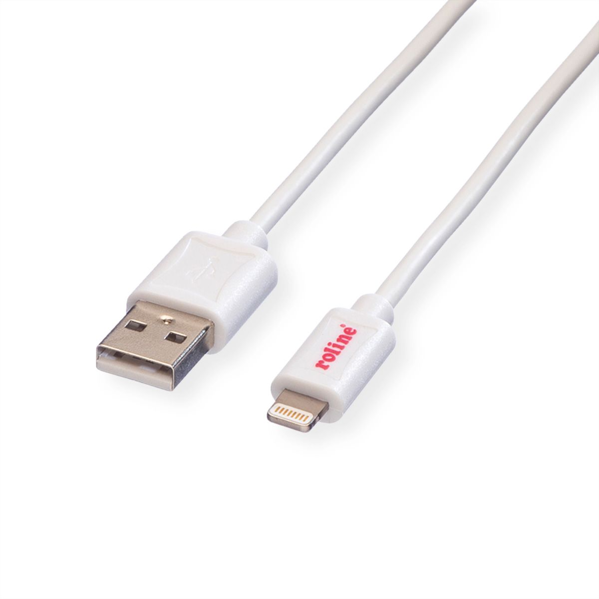 ROLINE USB 2.0 Sync- & Ladekabel mit 8pin-Connector, weiß, 1,8 m