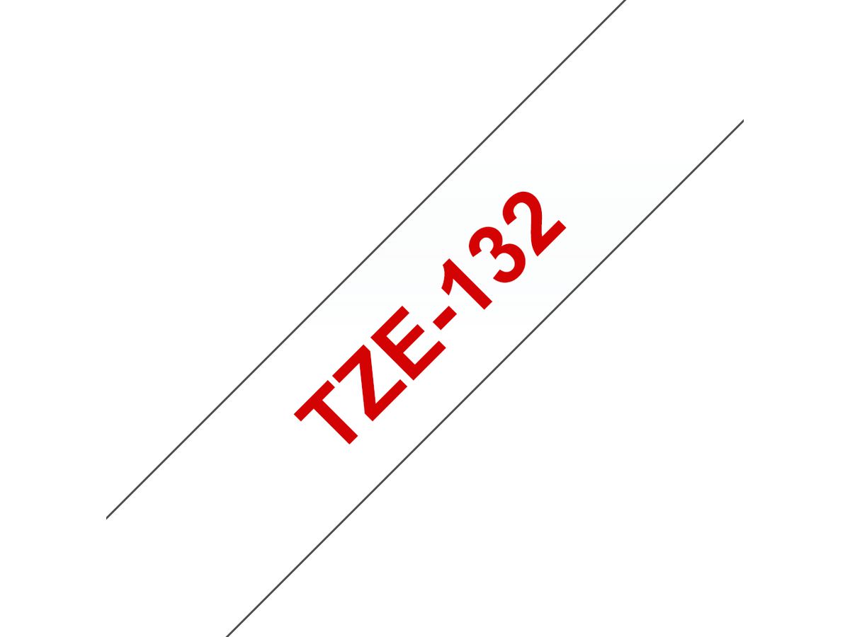 Brother TZE-132 Etiketten erstellendes Band Rot auf Transparent