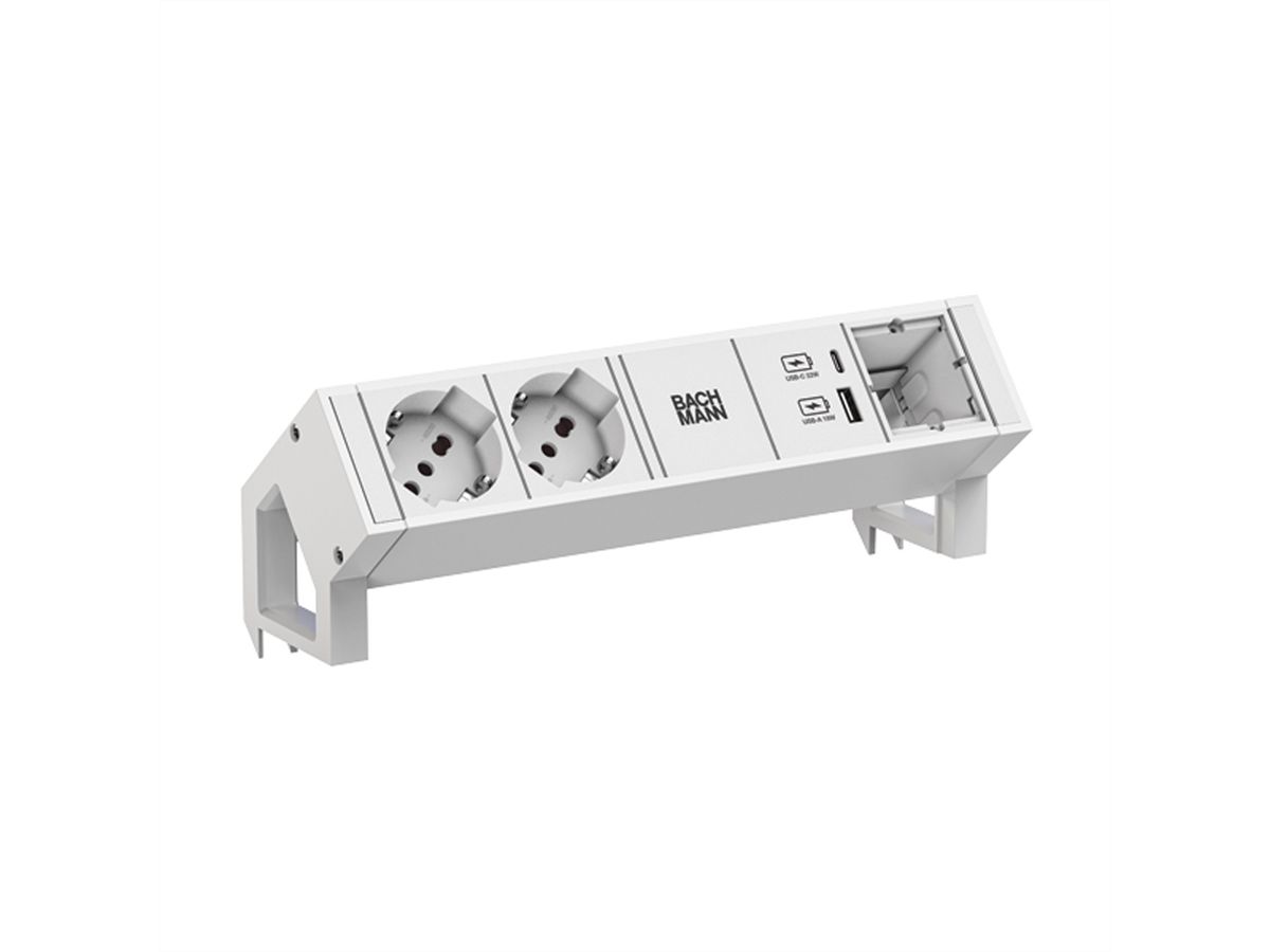 BACHMANN DESK2 white 2xP40 1xSchalter 1xUSB A/C 22W 1xCM 0,2m GST18