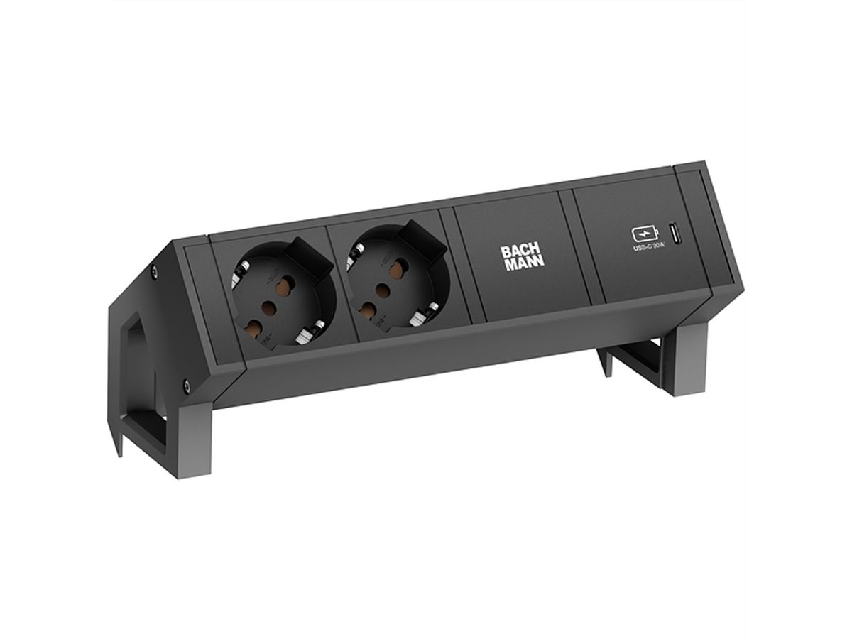 BACHMANN DESK2 2xP40 1xUSB C 30W, 0,2m GST18 RAL9005 Italia