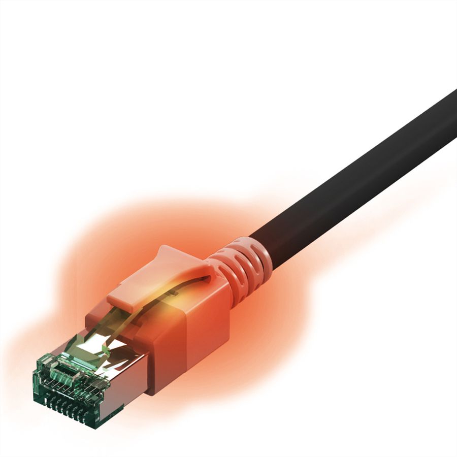 EasyLan DualBoot LED Patchkabel RJ45 S/FTP Cat.6A (Class EA), mit saCon Stecker, LSOH, schwarz, 1,5 m