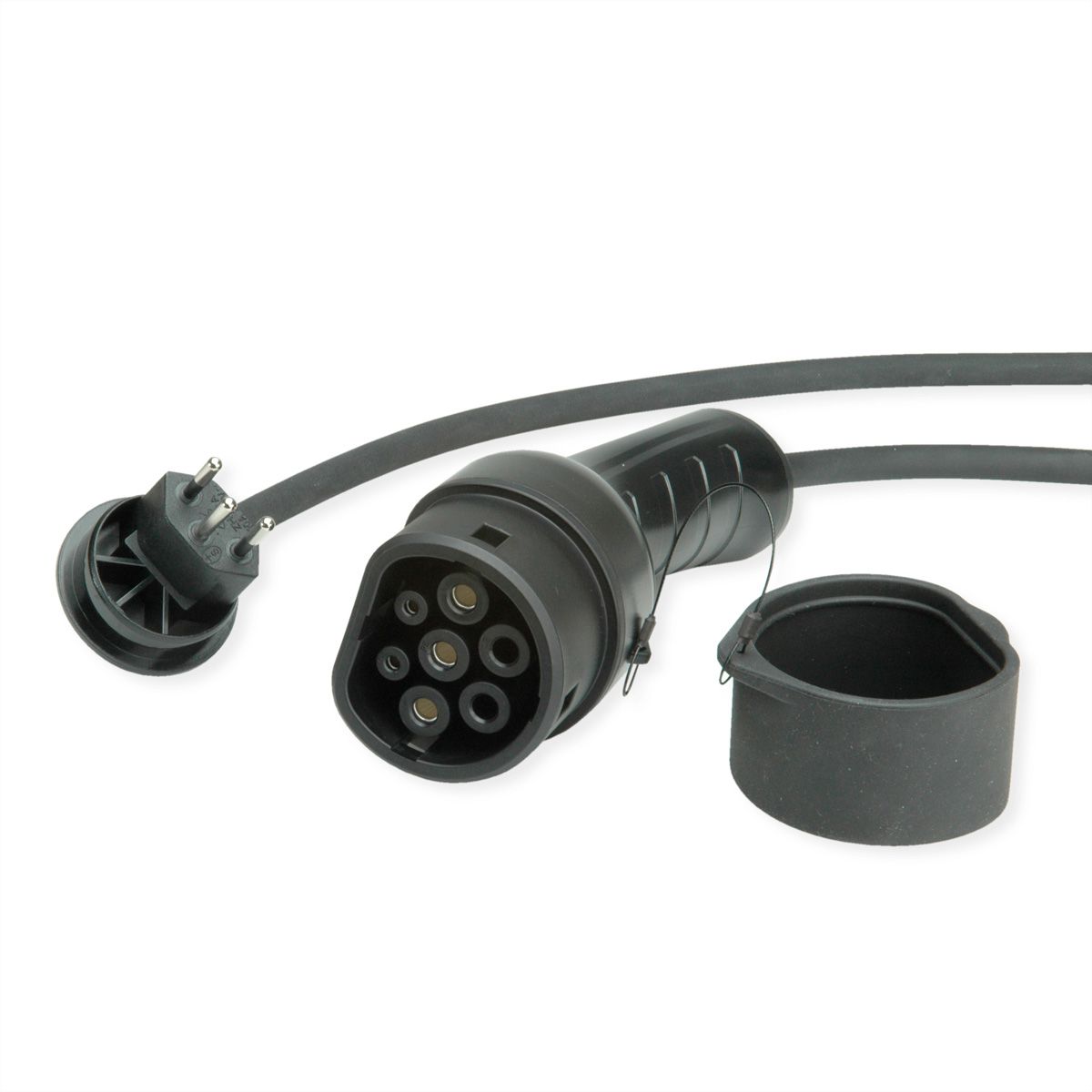 ROLINE Tragbares E-Auto Ladegerät, T12 (CH, Typ J) & Typ2 Stecker, 1-phasig, Mode 2, 10 A, 2,3 kW, 3 m