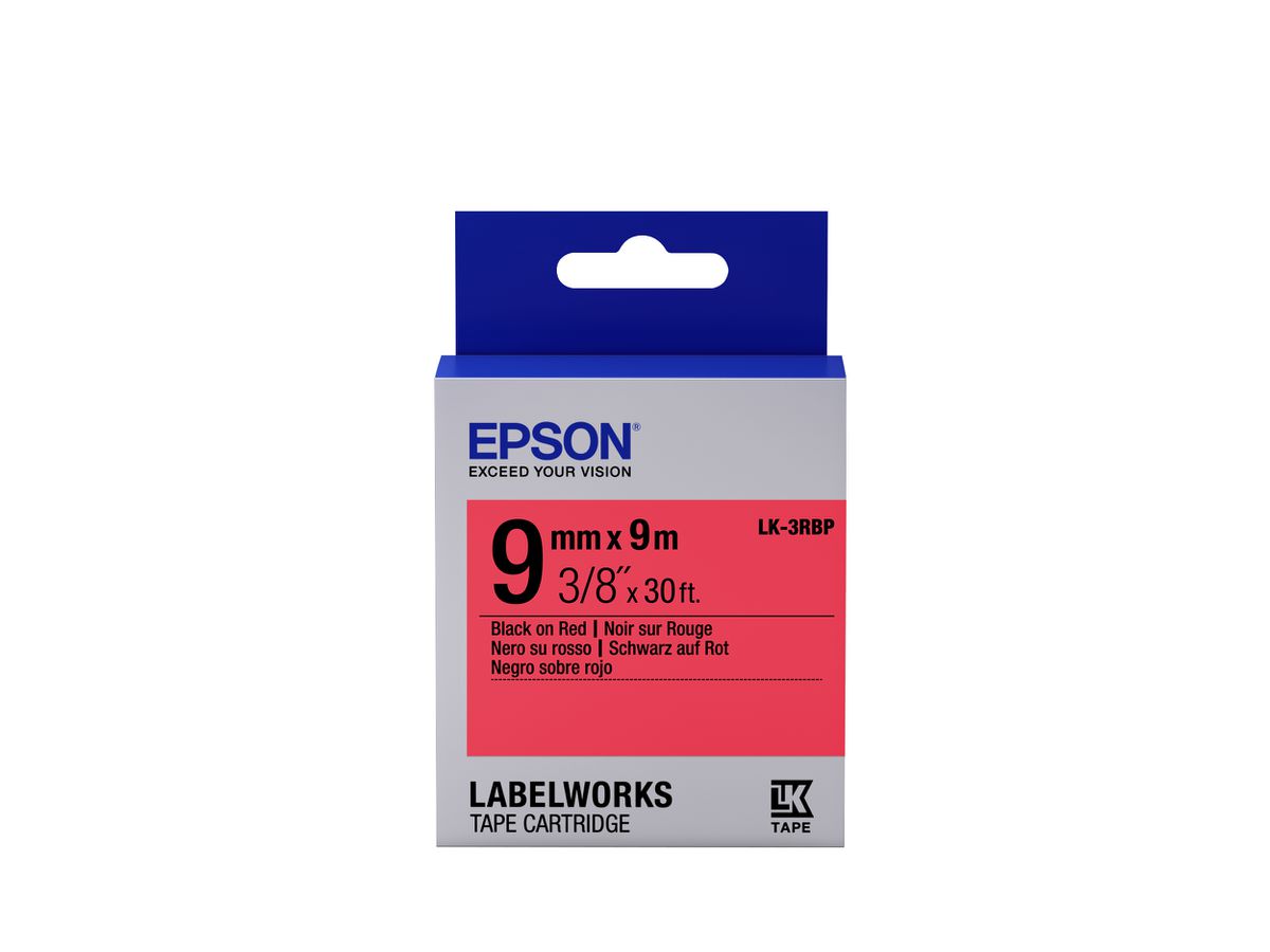 Epson Etikettenkassette LK-3RBP - Pastell - schwarz auf rot - 9mmx9m Etiketten erstellendes Band