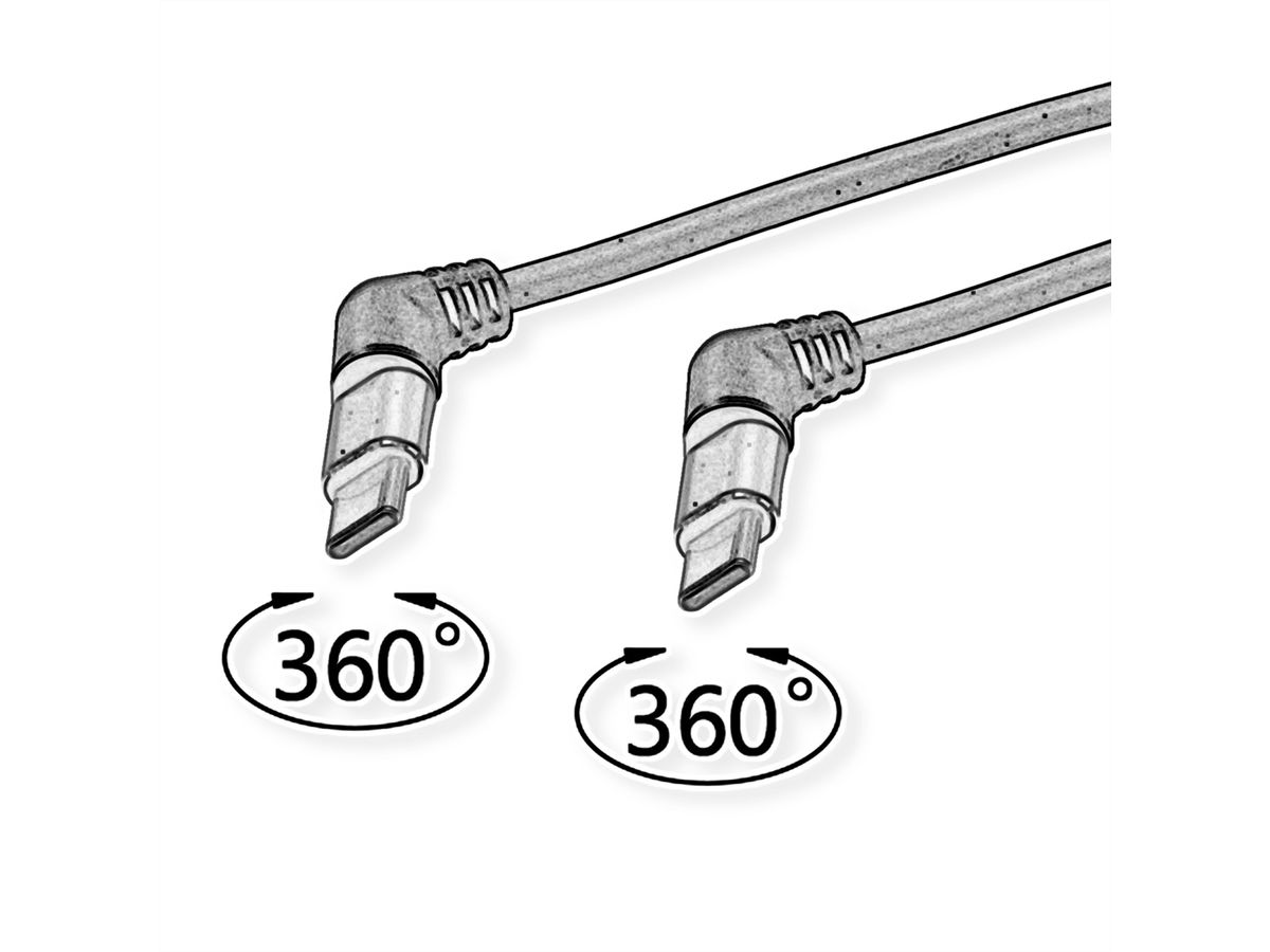 ROLINE USB 2.0 Kabel, Typ C - C, ST/ST, 360° Rotation, 60W, Spiralkabel, schwarz / rot, 1,5 m