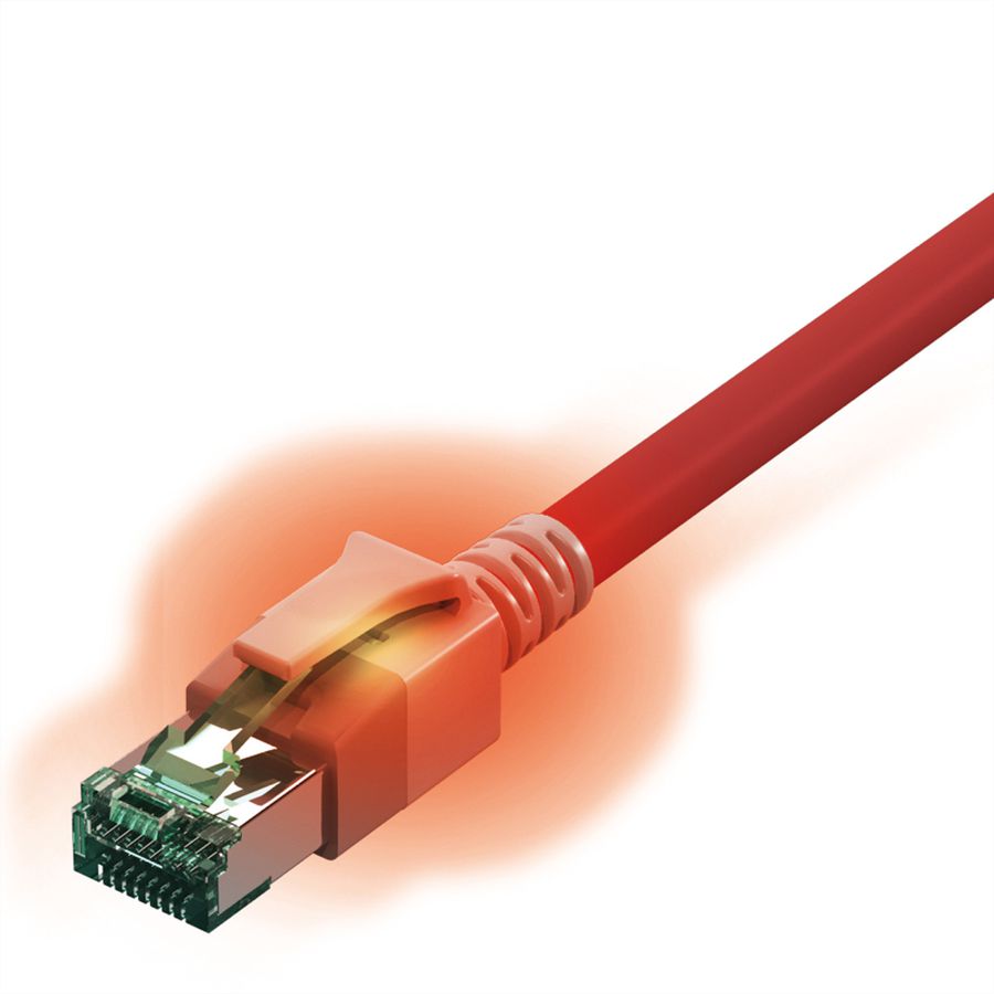 EasyLan DualBoot LED Patchkabel RJ45 S/FTP Cat.6A (Class EA), mit saCon Stecker, LSOH, rot, 1,5 m