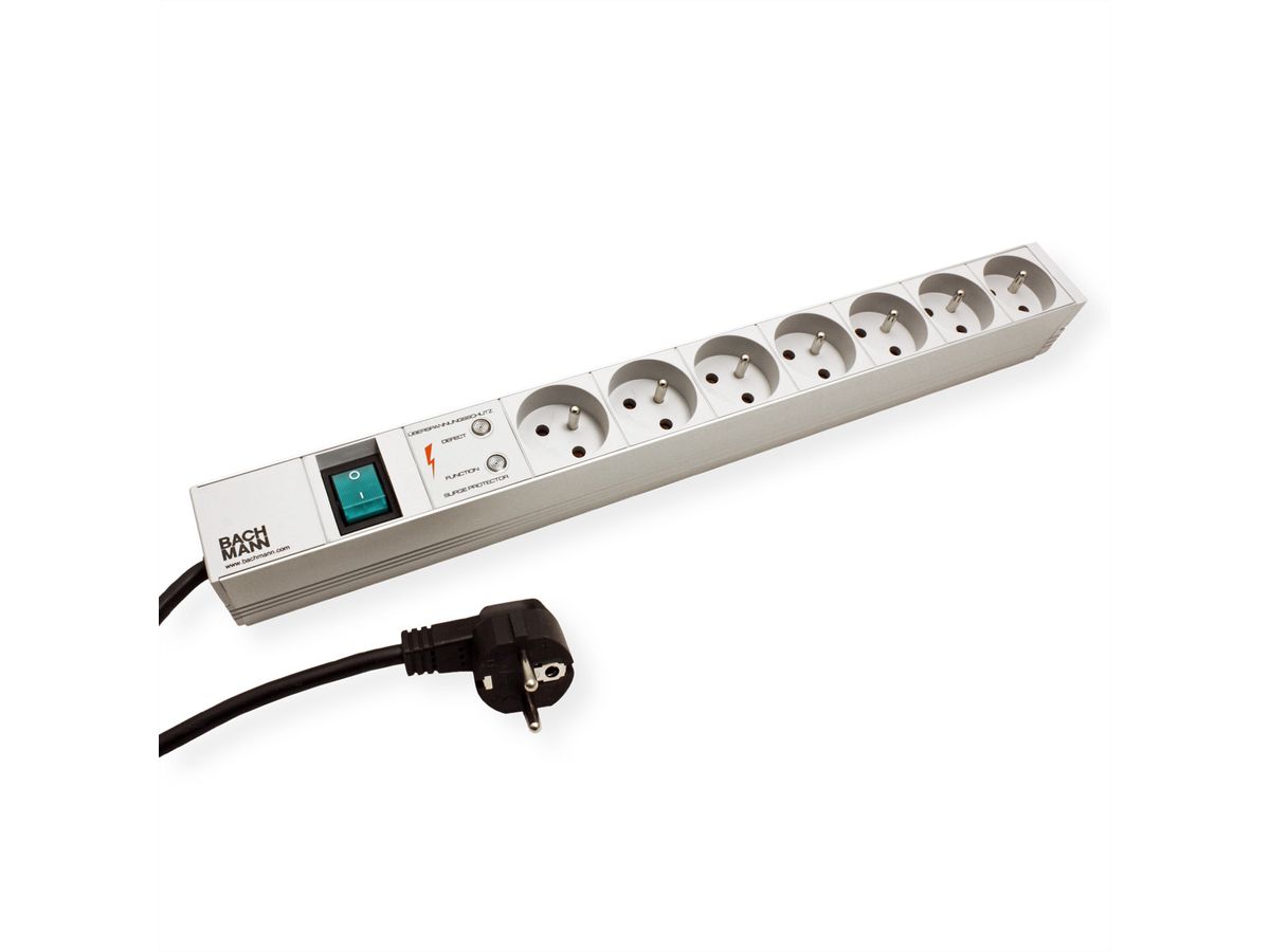 BACHMANN 19"-Steckdosenleiste 1HE 7xUTE 1xSchalter 1xSPD, 2 m