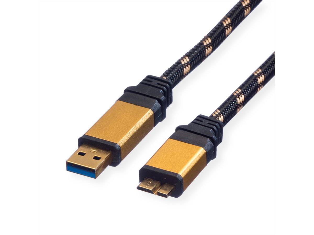 ROLINE GOLD USB 3.2 Gen 1 Kabel, USB A - Micro B, ST/ST, 0,8 m