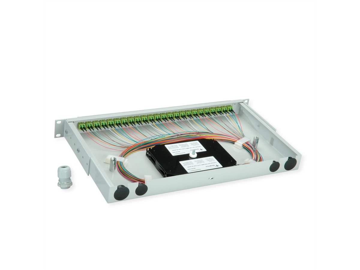 TELEGÄRTNER BASIS V LWL-Panel mit Kupplungen & Pigtails, 24x LC Duplex, lindgrün, OM5