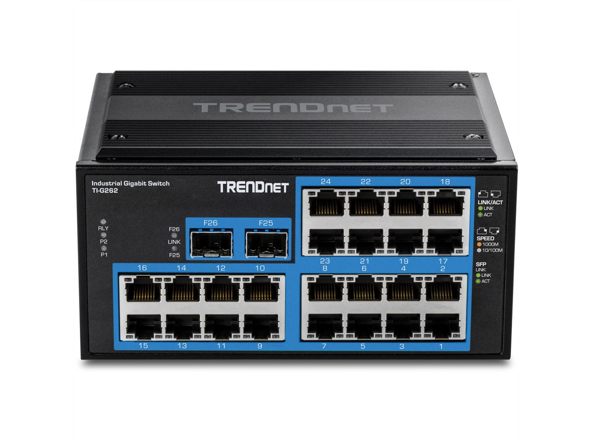 TRENDnet TI-G262 DIN-Rail Switch, 26-Port Industrial Gigabit