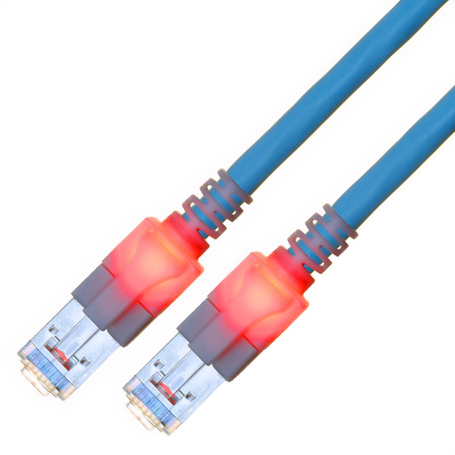 EasyLan DualBoot LED Patchkabel RJ45 S/FTP Cat.6 (Class E), mit saCon Stecker, LSOH, blau, 2 m