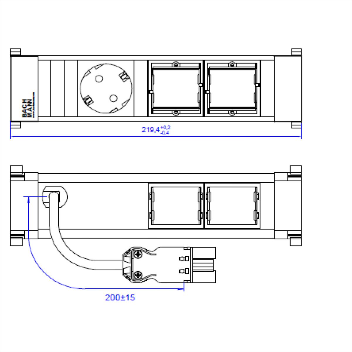 BACHMANN POWER FRAME 1xCEE7/3 2xCM, Kunststoffprofil 0,2m GST18