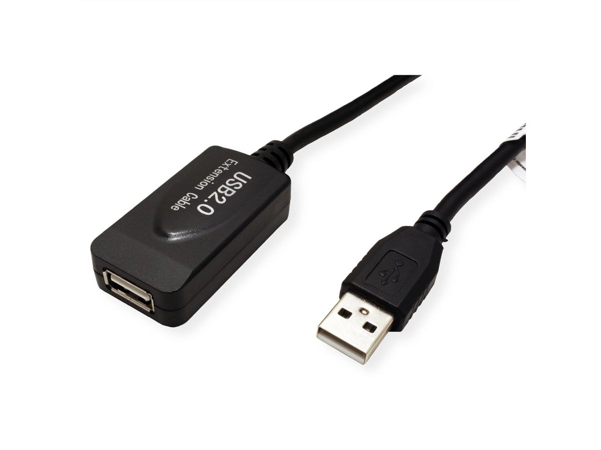 STANDARD USB 2.0 Verlängerung, aktiv, mit Repeater, schwarz, 5 m
