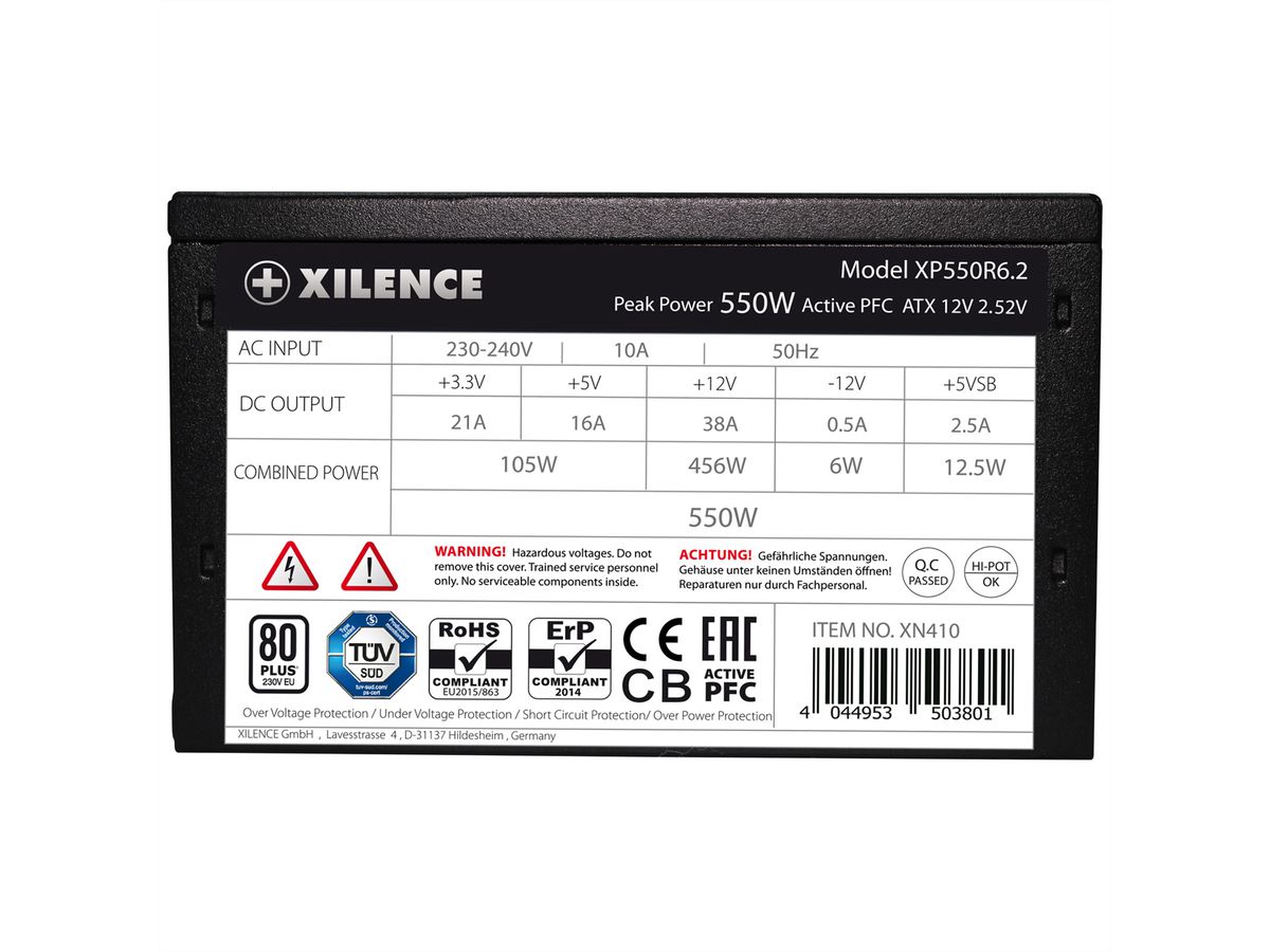 Xilence XP550R6.2 Gaming 550W ATX PC Netzteil, 80+, Non Modular