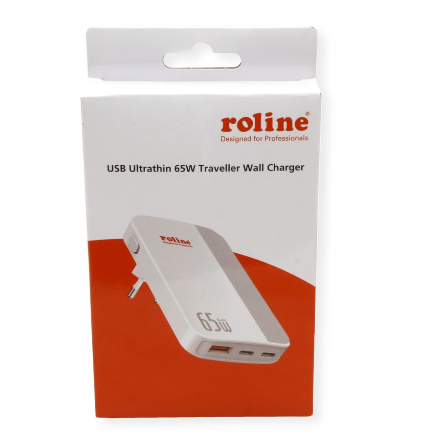 ROLINE USB Charger, schlank, mit klappbarem Euro-Stecker, 65W