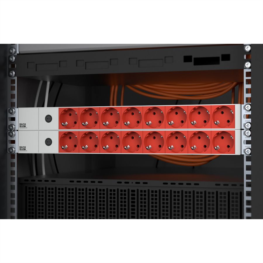BACHMANN 19" Steckdosenleiste 8-fach, 2300W, IEC320 C14 Stecker, Zugangskabel lang, 8 m