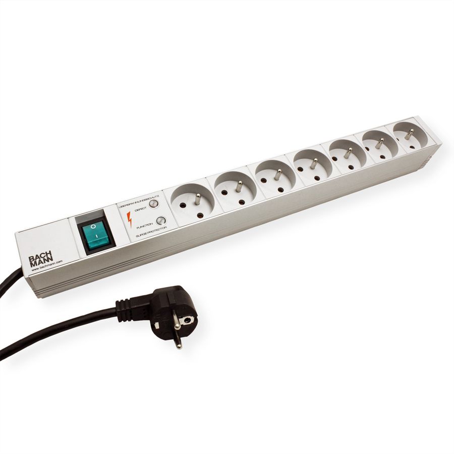 BACHMANN 19"-Steckdosenleiste 1HE 7xUTE 1xSchalter 1xSPD, 2 m