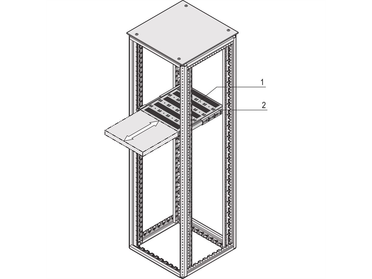 SCHROFF 19''-Fachboden, ausziehbar, 30 kg - 19"FA AUS 1HE C=500 VOL 7021
