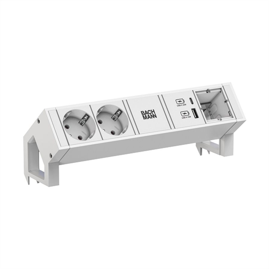 BACHMANN DESK2 white 2xCEE7/3 1xCM 1xUSB A/C 22W 0,2m GST18