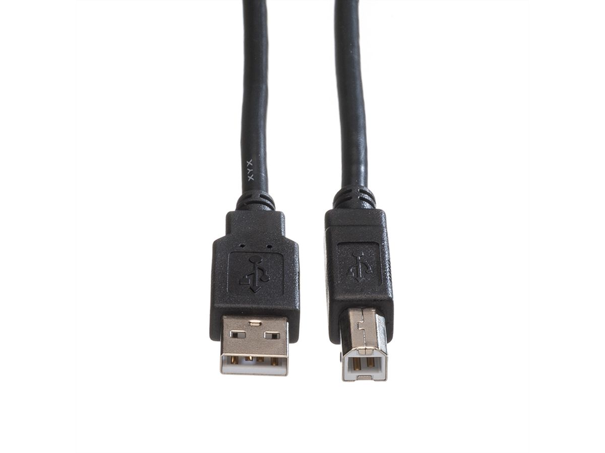 ROLINE USB 2.0 Kabel, Typ A-B, schwarz, 0,8 m