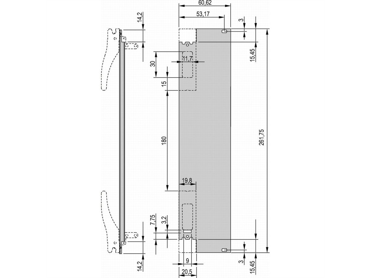 SCHROFF Frontplatte für XL-Griff, 12 TE - FRONTPLATTE XL M.S.6HE 12TE