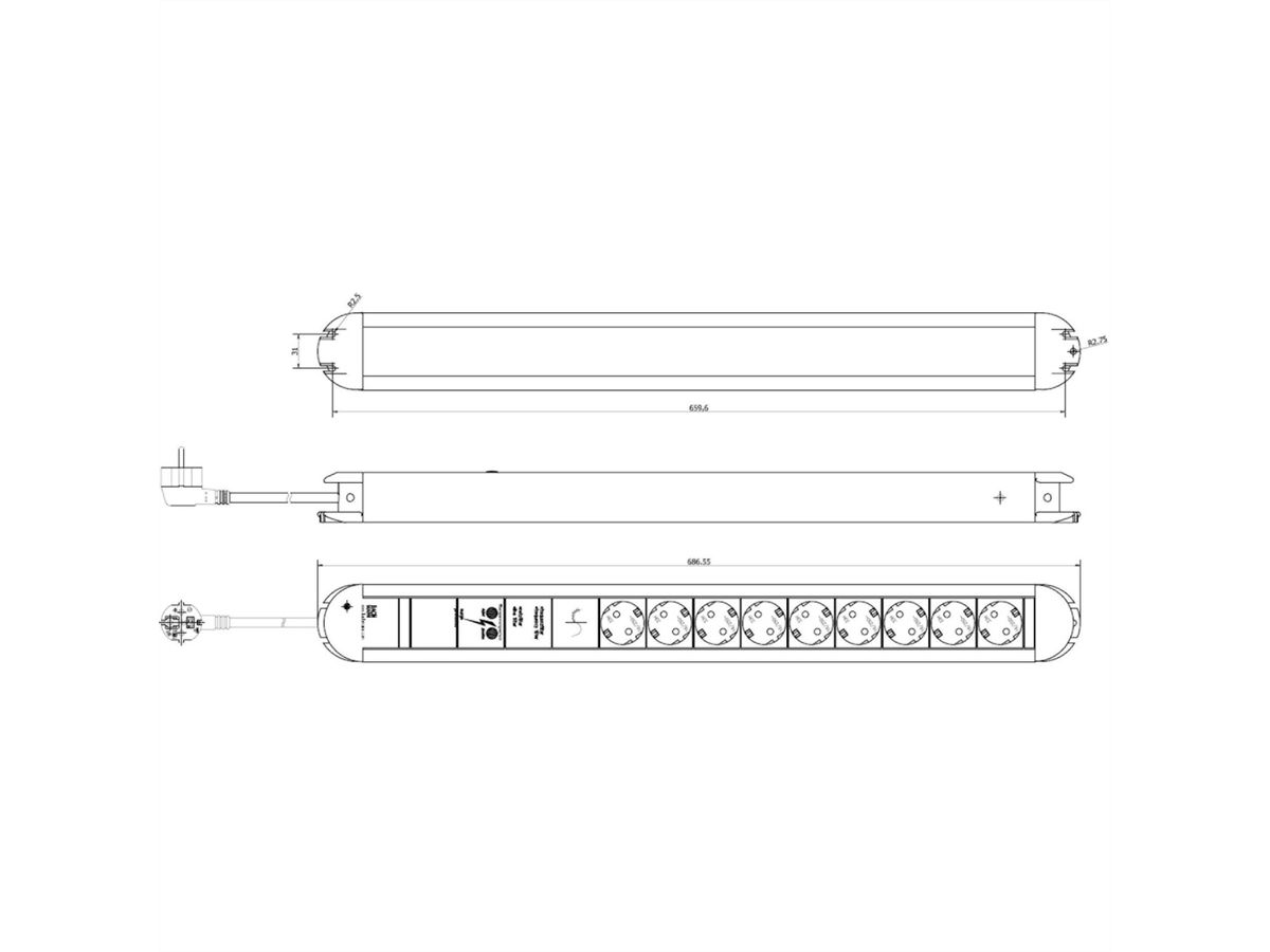 BACHMANN PRIMO Steckdosenleiste 9x Schutzkontakt Aluminium Gerätevollschutz, 1,75 m