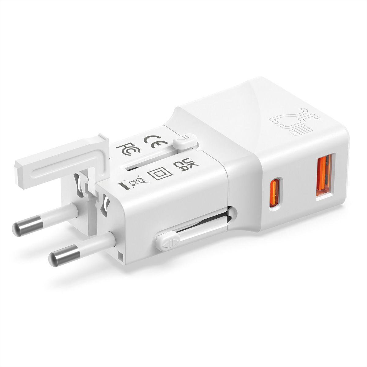VALUE USB Reise-Charger mit Euro-Flach-/UK-/US-Stecker, 2 Port (Typ-A QC3.0, Typ-C PD), 25W