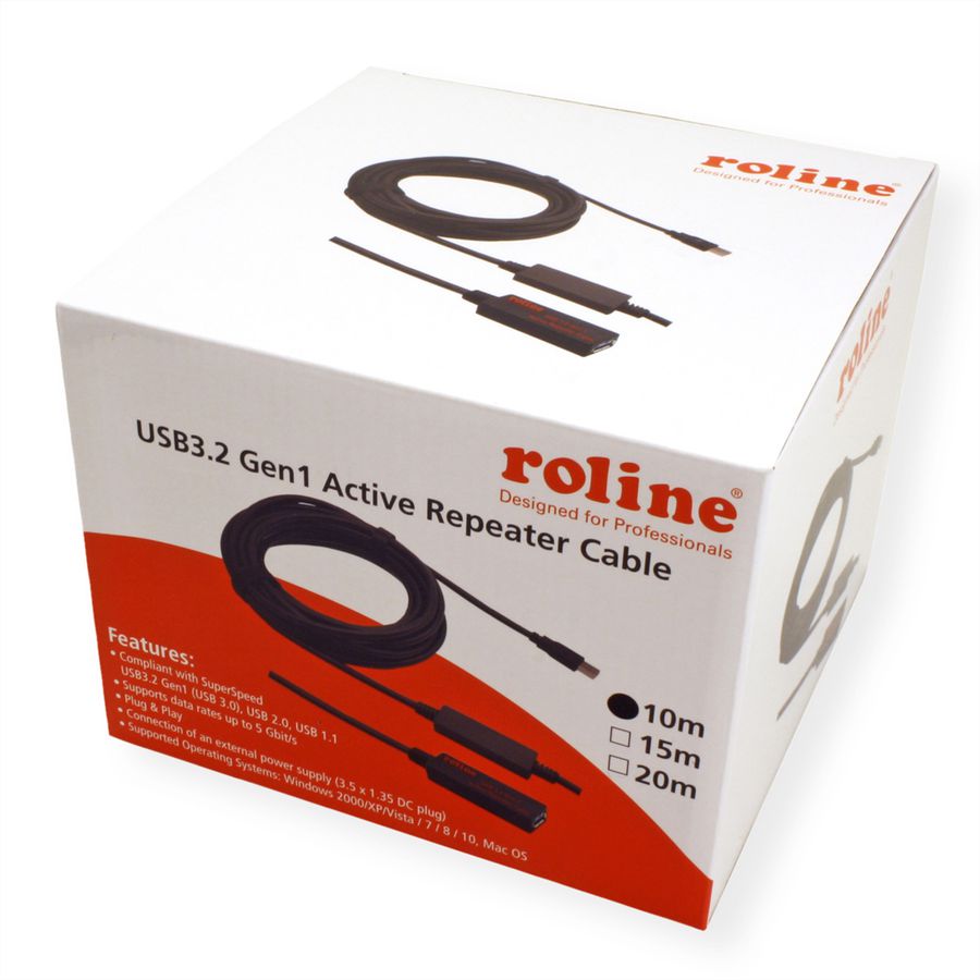 ROLINE USB 3.2 Gen 1 Aktives Repeater Kabel, schwarz, 10 m