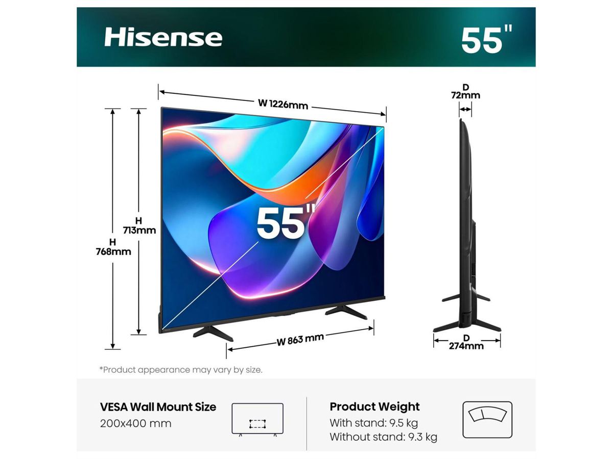 Hisense TV 55A6S 55", 4K, 60Hz, 300 Nits