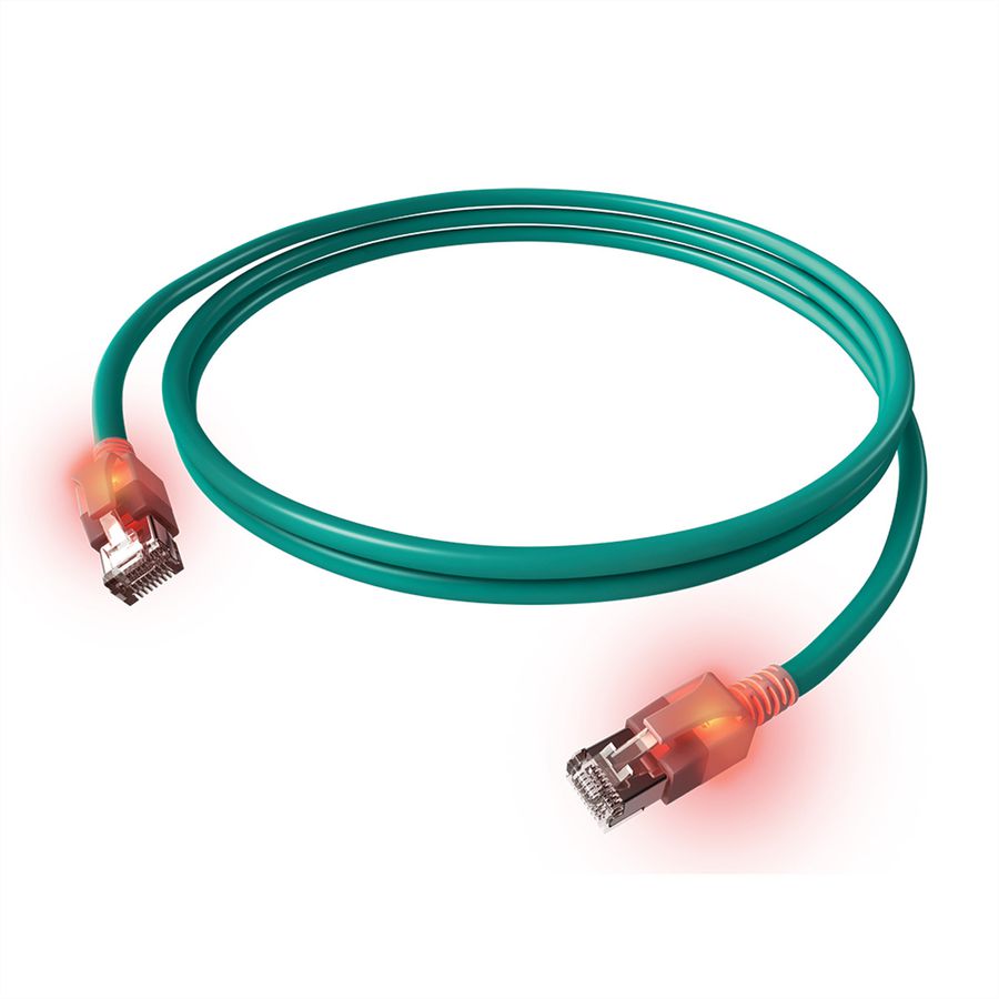 EasyLan DualBoot LED Patchkabel RJ45 S/FTP Cat.6A (Class EA), mit saCon Stecker, LSOH, türkis, 1,5 m