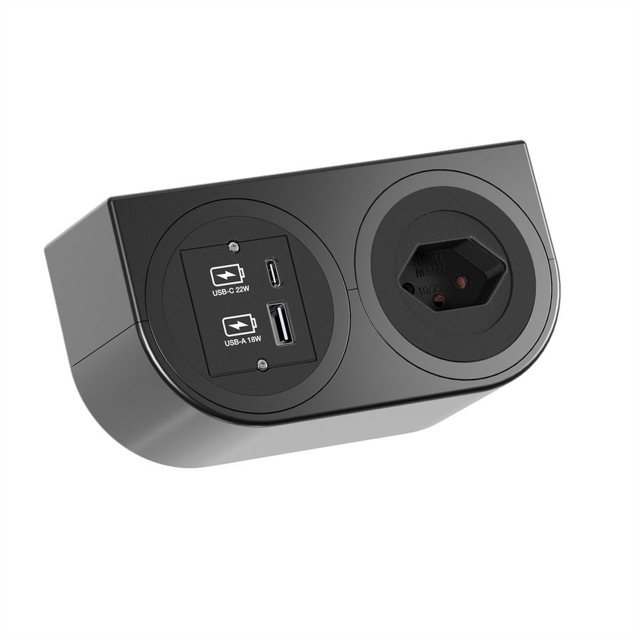 BACHMANN PIX HOLDER DOUBLE, 1x CH T13, 1x USB A/C, ISV, schwarz, 0,2 m
