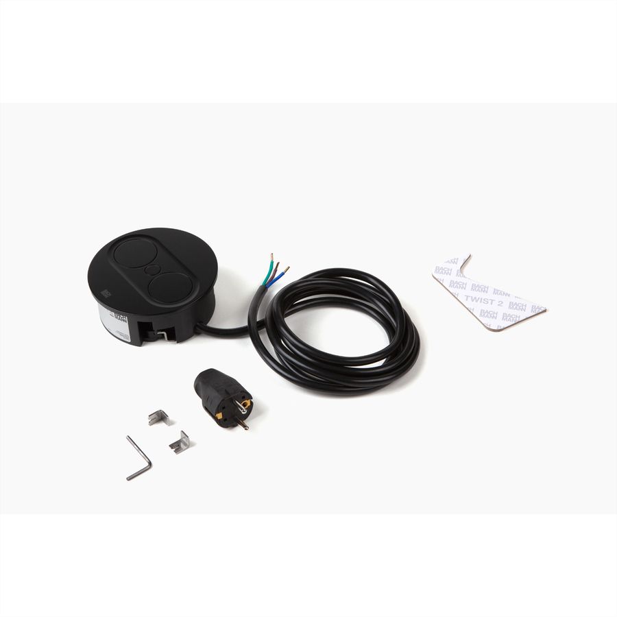 BACHMANN TWIST 2 1xCEE7/3 1xUSB A/C 22W 2,0m AEH RAL9005 30GE rund