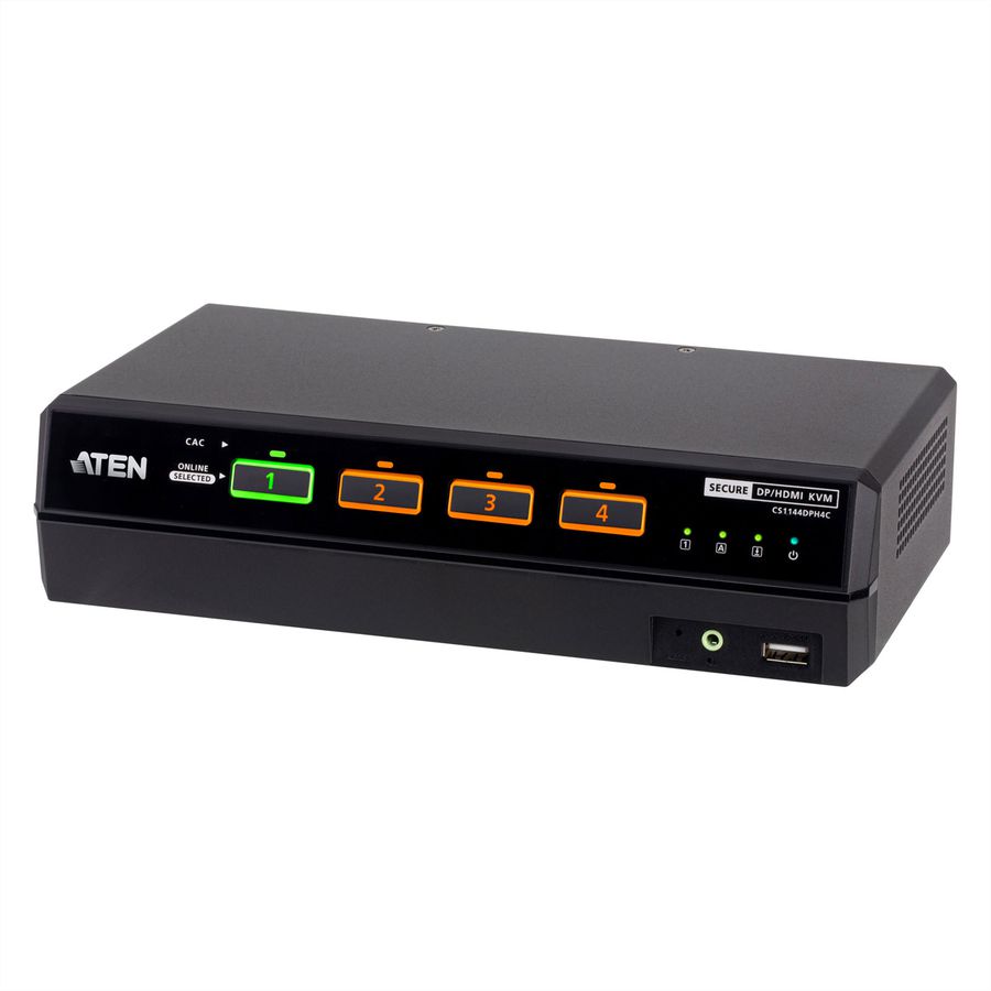 ATEN CS1144DPH4C 4-Port USB 5K DP/HDMI, Dual Bildschirm Universal Secure KVM Switch mit Cardreader