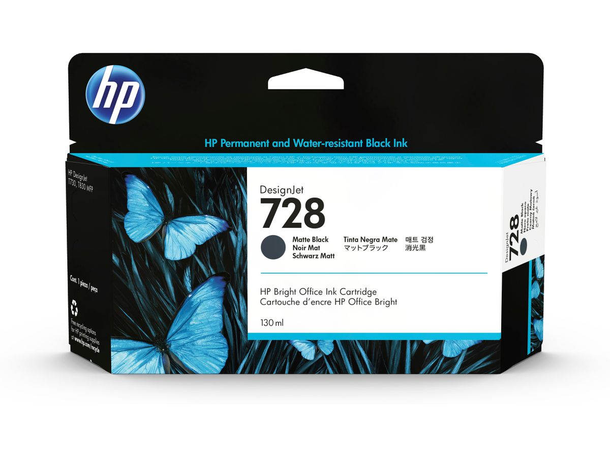 HP 728 130-ml Matte Black DesignJet Ink Cartridge Druckerpatrone 1 Stück(e) Original Standardertrag Mattschwarz