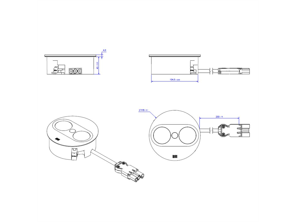 BACHMANN TWIST 2 1xUTE 1xUSB A/C 22W 0,2m GST18 silber rund