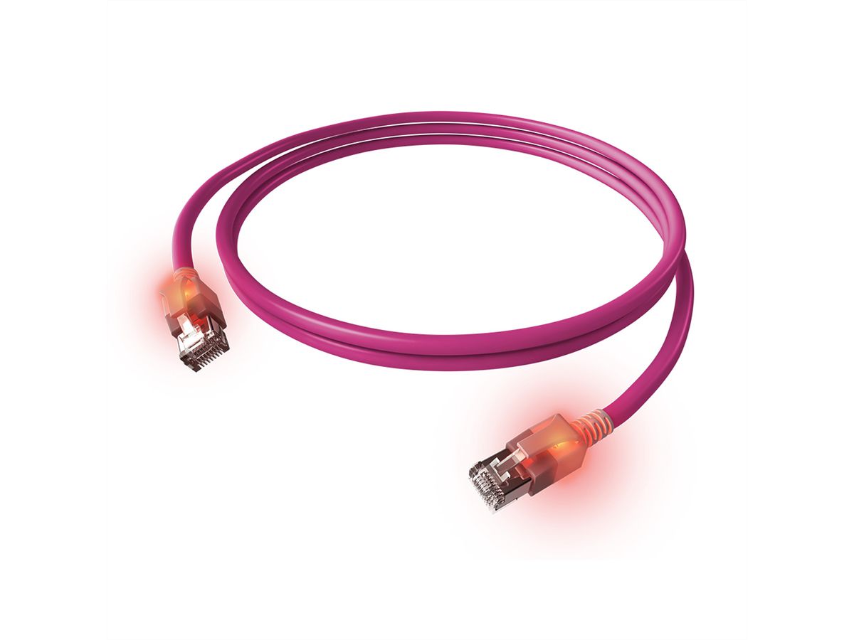 EasyLan DualBoot LED Patchkabel RJ45 S/FTP Kat.6A (Class EA), mit saCon Stecker, LSOH, violett, 7,5 m