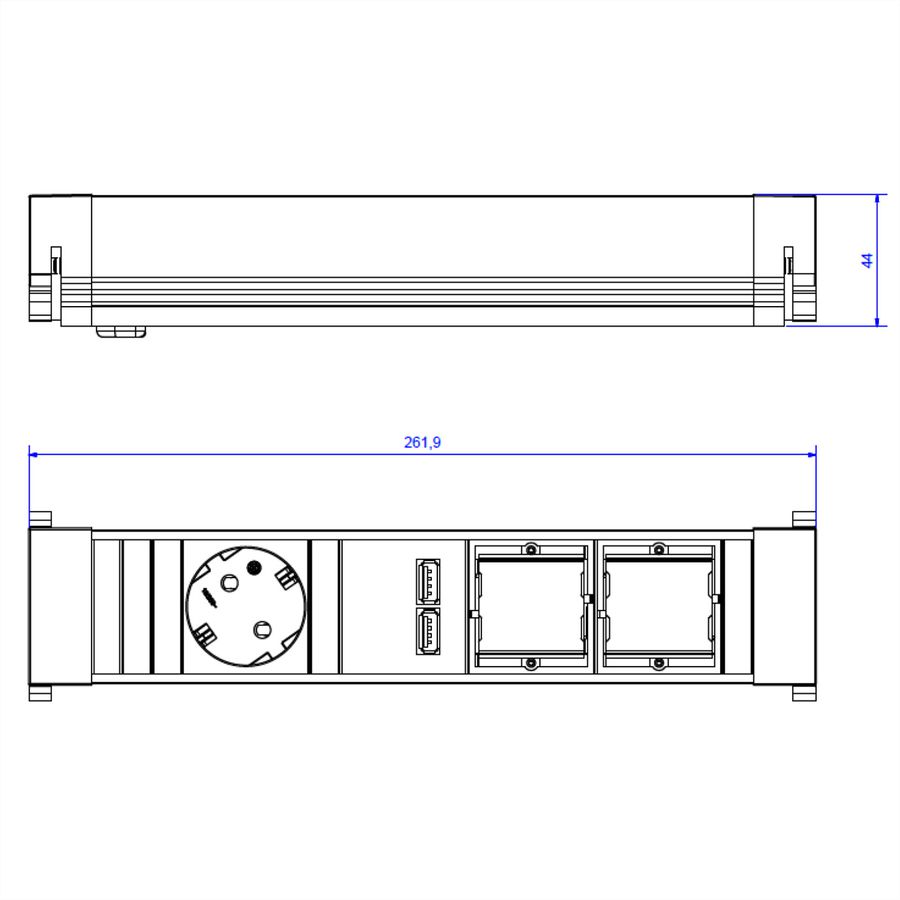BACHMANN POWER FRAME Medium 1x Schutzkontakt 1x USB Charger 2x ABD