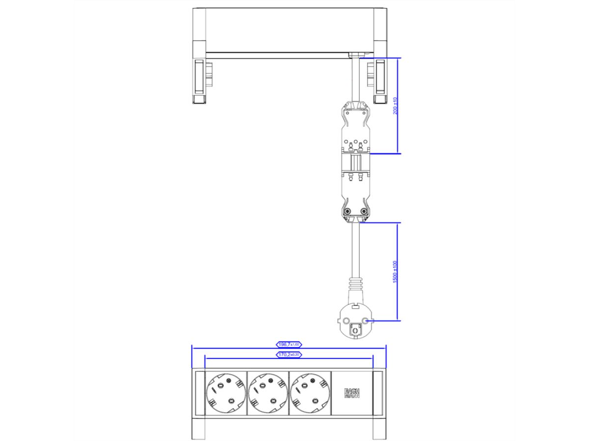 BACHMANN DESK2 3xCEE7/3 Strom 0,2m