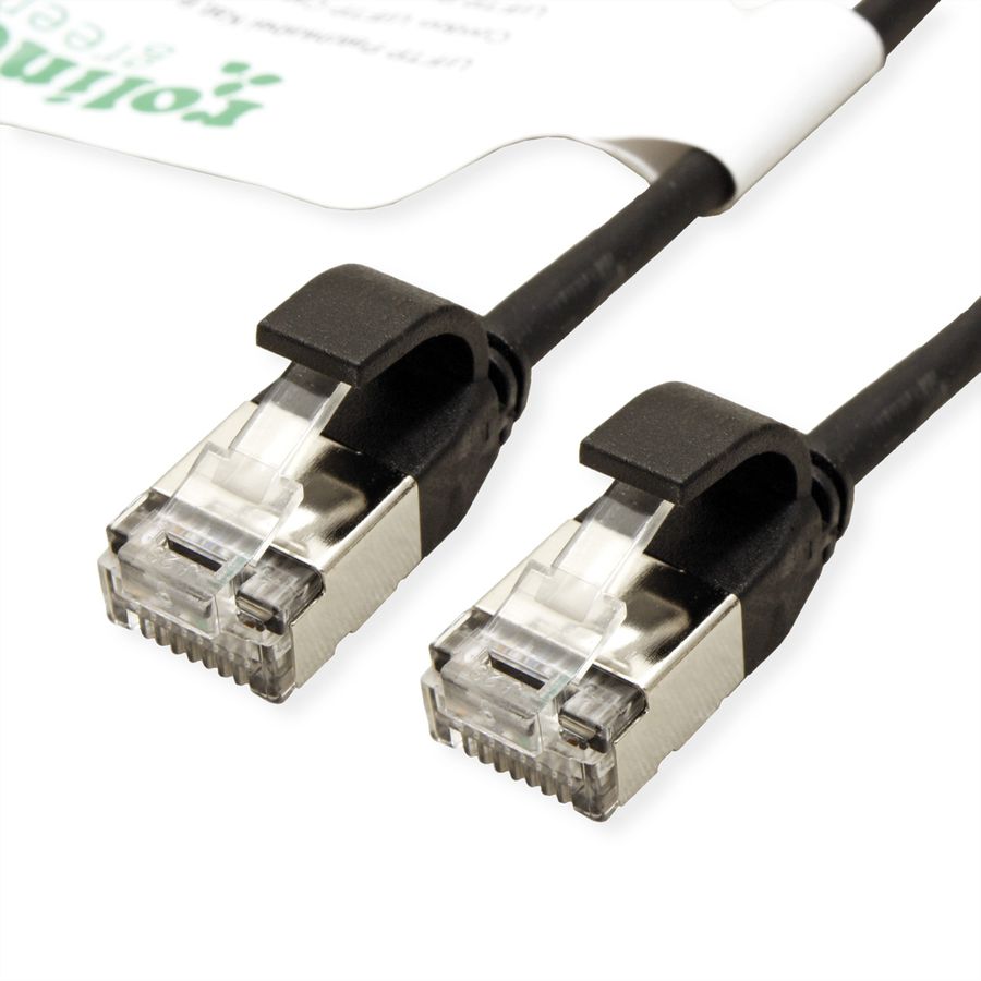 ROLINE GREEN U/FTP Patchkabel Cat.6A (Class EA), LSOH, slim, schwarz, 0,15 m