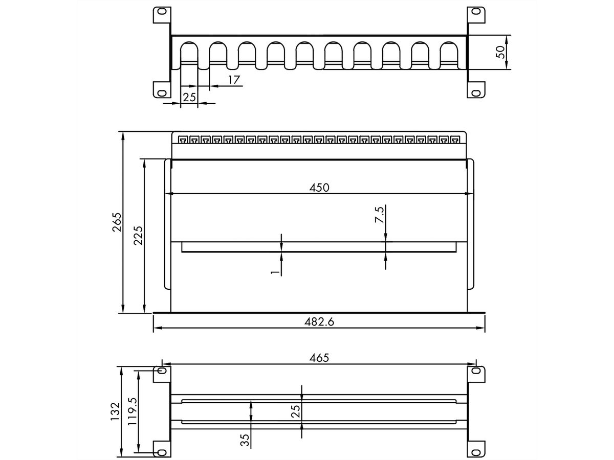 VALUE 19"-Tragrahmen für Hutschienengeräte, 3HE, schwarz