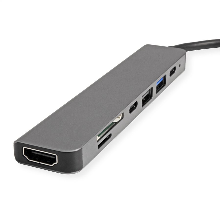 VALUE USB Typ C Dockingstation, HDMI 4K60, 2x USB2.0 (A+C) + 1x USB3.2 Gen1 (A), 1x PD, 1x SD/TF