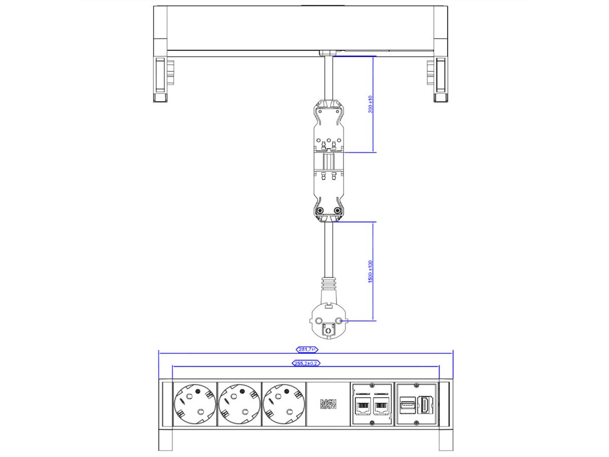 BACHMANN Steckdosenleiste DESK2 3x Schutzkontakt, 2x CAT6a, 1x HDMI, USB3.0, weiß