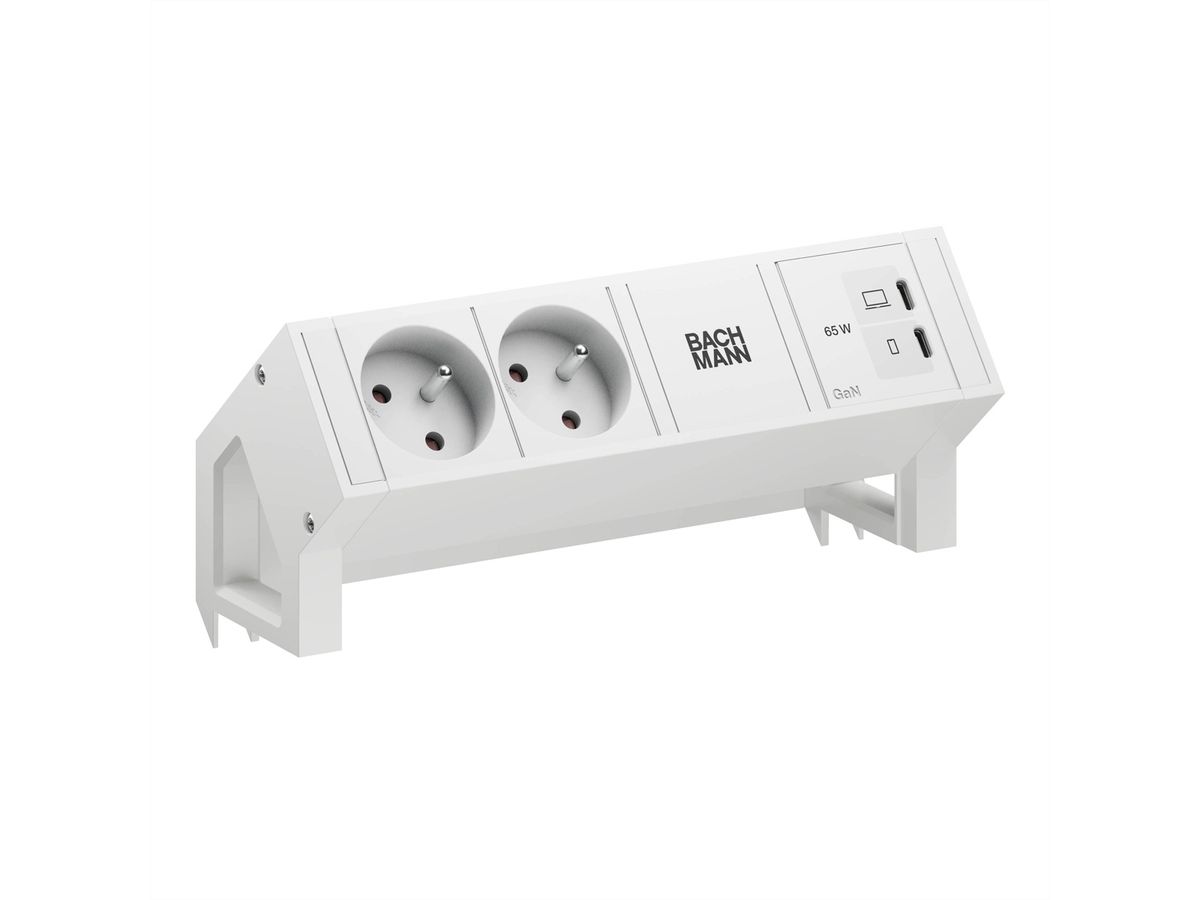 BACHMANN DESK2 white 2xUTE, 1xUSB C/C 65W L=0,2m RAL9010