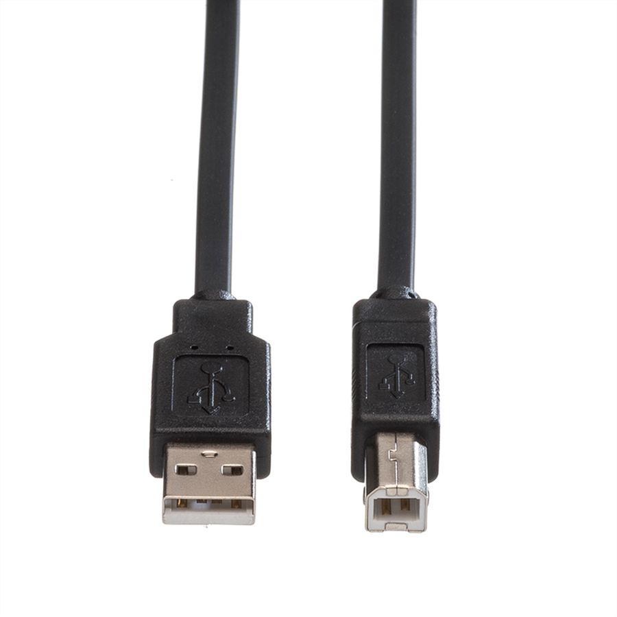 ROLINE USB 2.0 Notebook-Flachkabel, Typ A-B, schwarz, 0,8 m